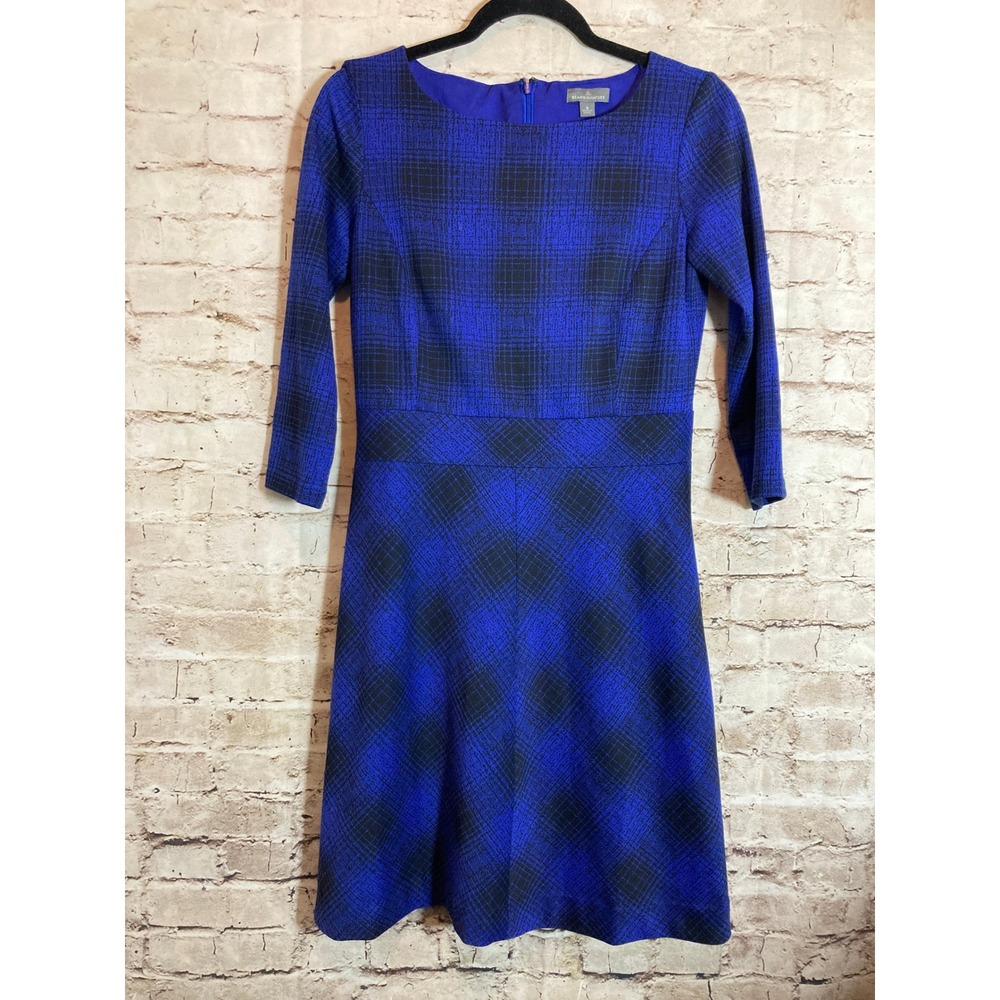 L.L. Bean Signature Women Dress 6 Cobalt Plaid Career Wear Office Pocket Stretch